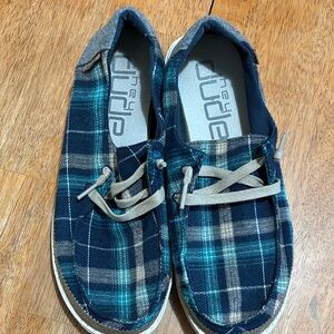 HEY DUDES WENDY PLAID BLUE SHOES